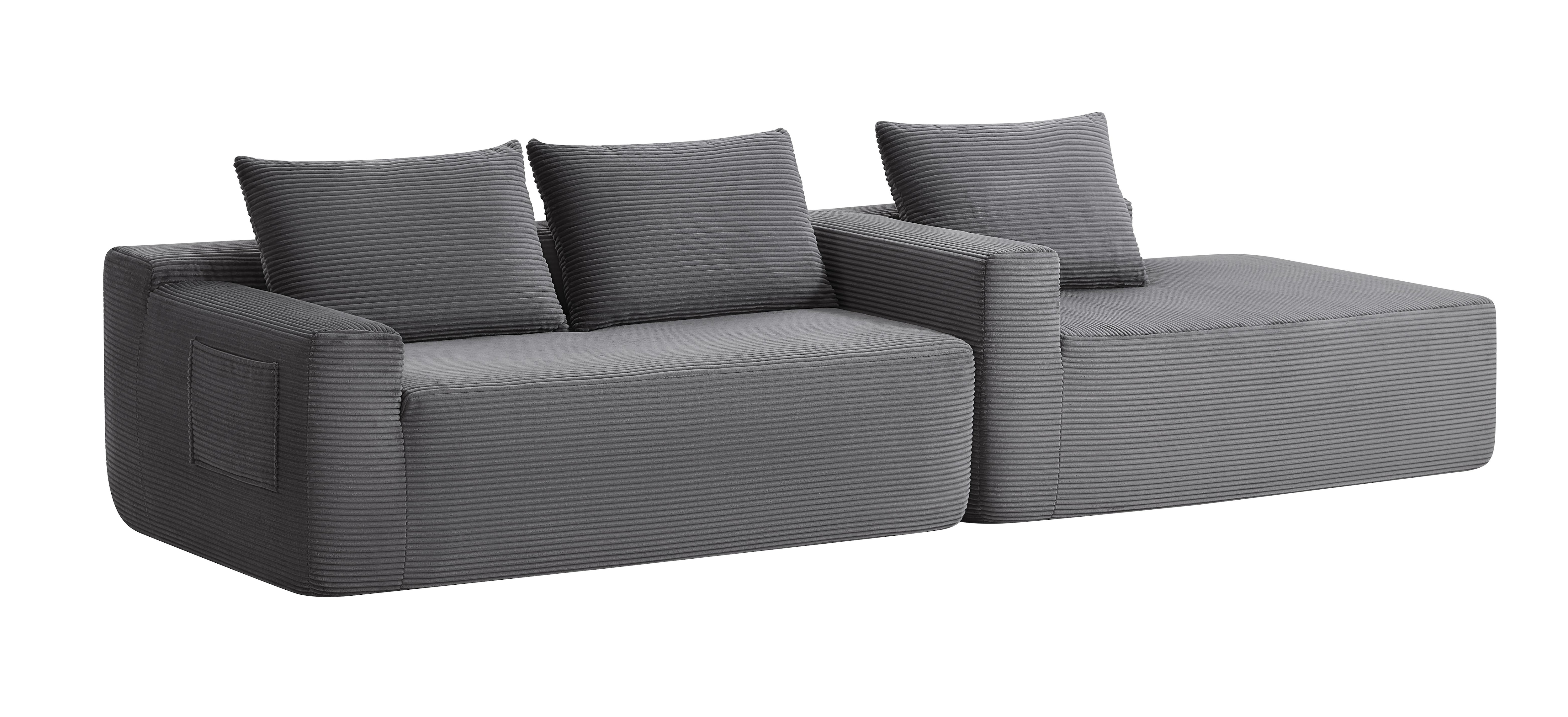 Modern Cloud Modular L-shaped Sectional Sofa In Grey Corduroy_voghion.com